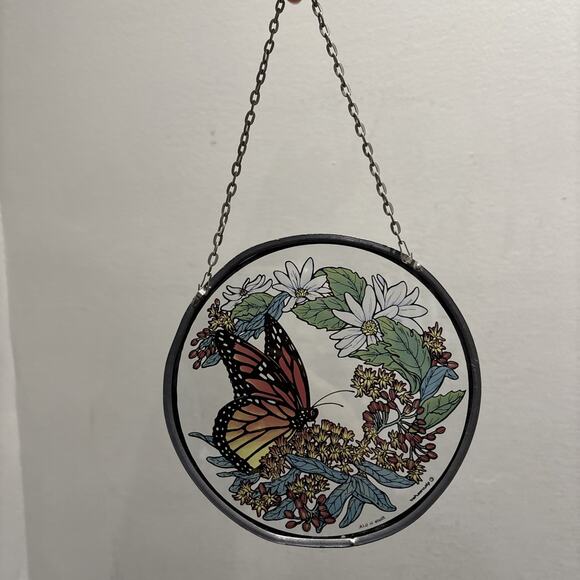 Glassmasters Suncatcher Monarch Butterfly Daisies 6.25" Made In USA Vintage - Picture 4 of 7